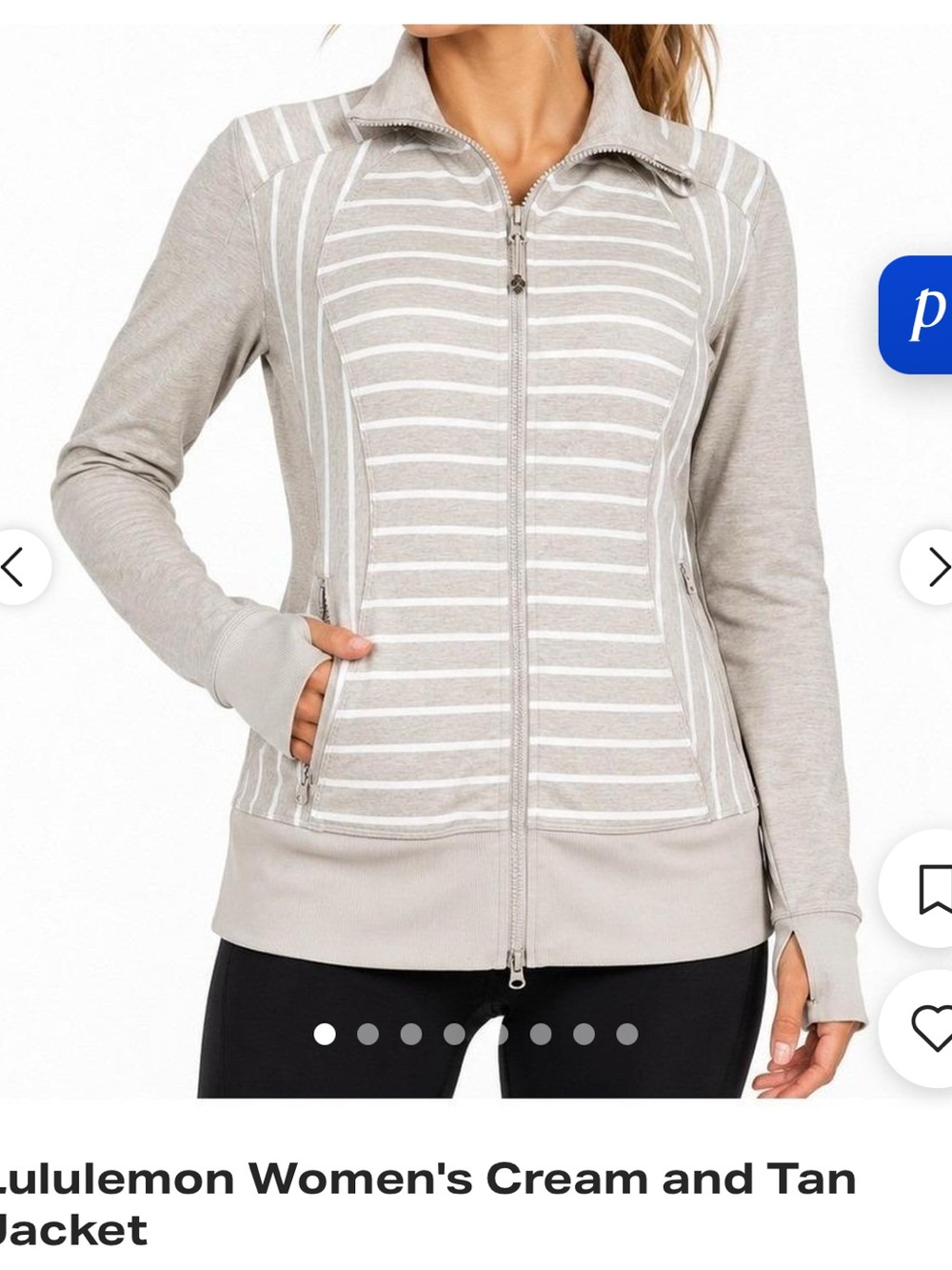 lululemon athletica Cream and Tan Striped Zip-Up Jacket